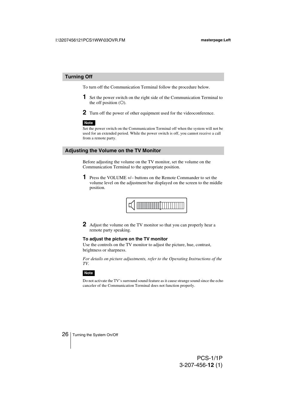 Turning off, Adjusting the volume on the tv monitor, Adjusting the volume on the tv | Monitor | Toshiba PCS-1 User Manual | Page 26 / 189
