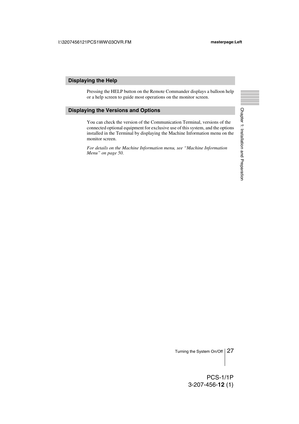 Displaying the help, Displaying the versions and options, Displaying the versions and | Options | Toshiba PCS-1 User Manual | Page 27 / 189
