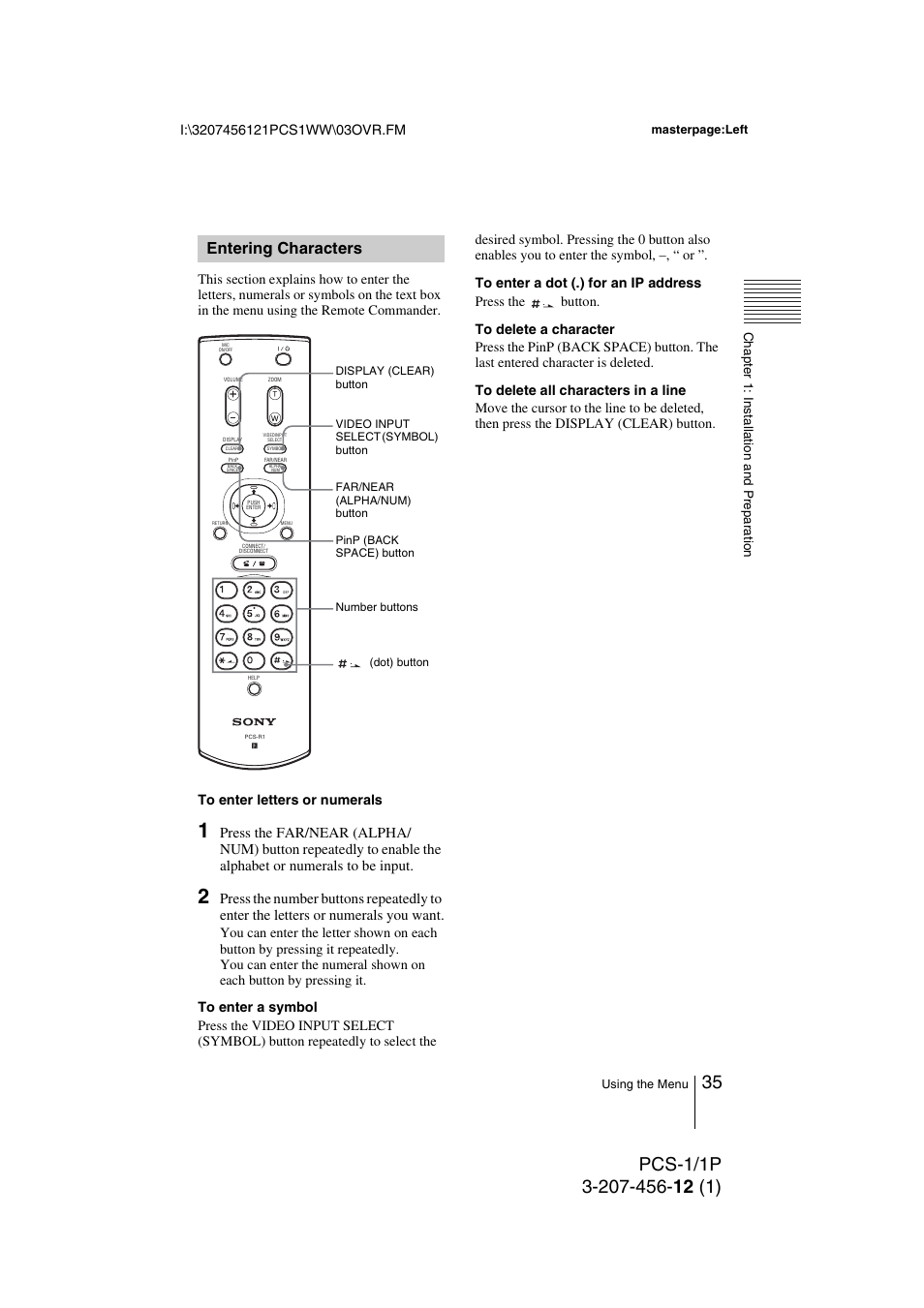 Entering characters | Toshiba PCS-1 User Manual | Page 35 / 189