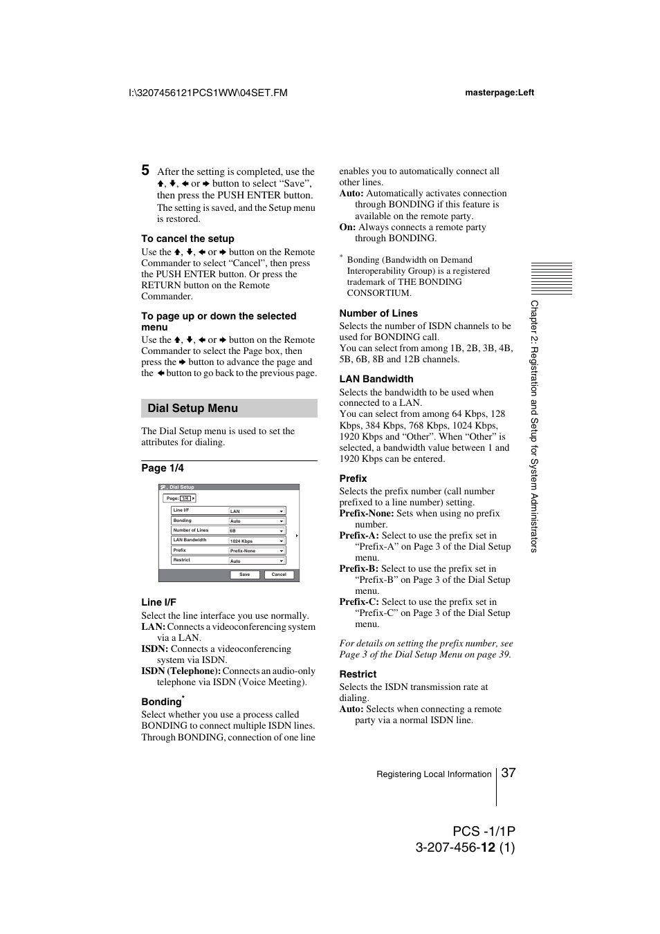 Dial setup menu | Toshiba PCS-1 User Manual | Page 37 / 189