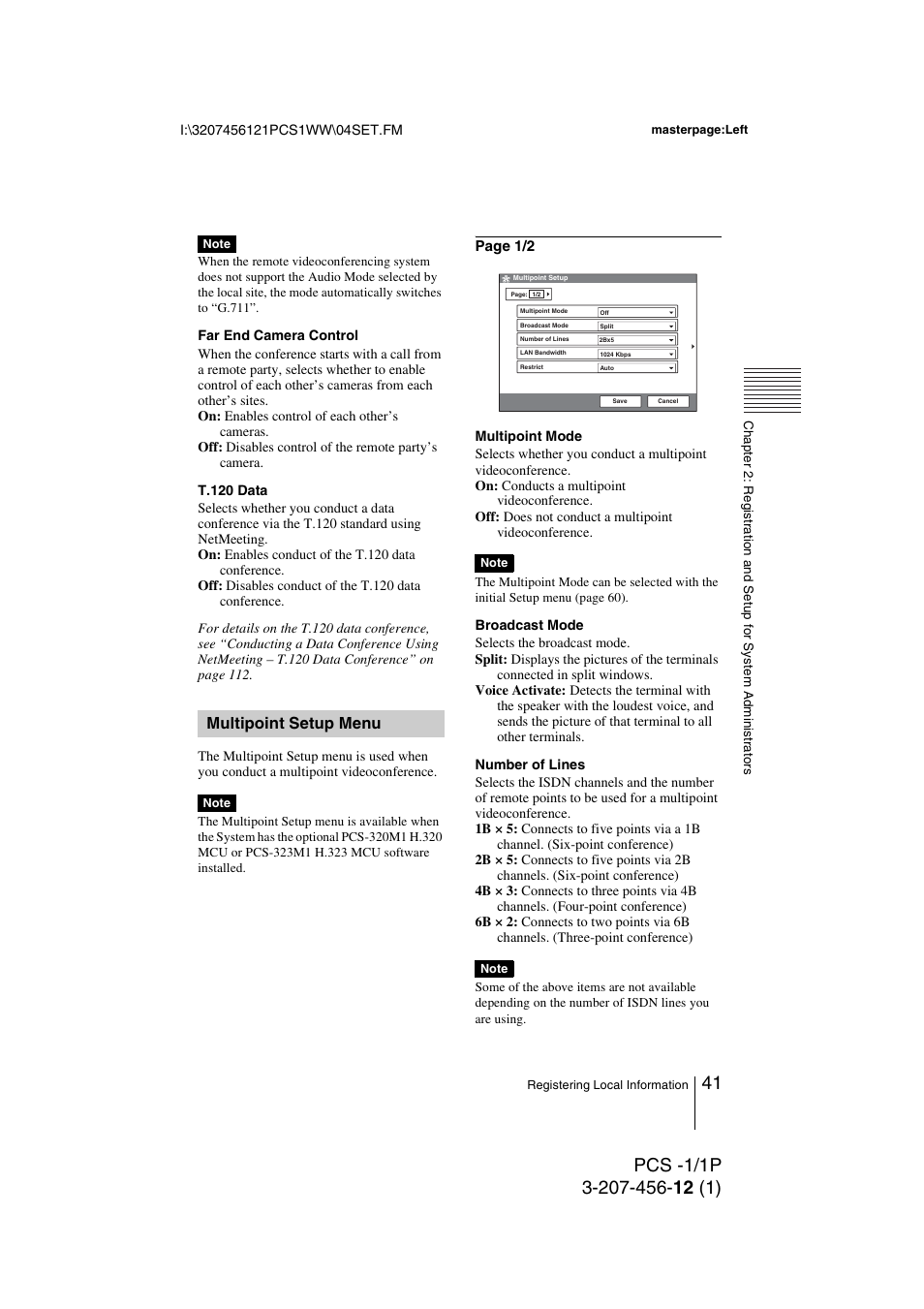 Multipoint setup menu | Toshiba PCS-1 User Manual | Page 41 / 189