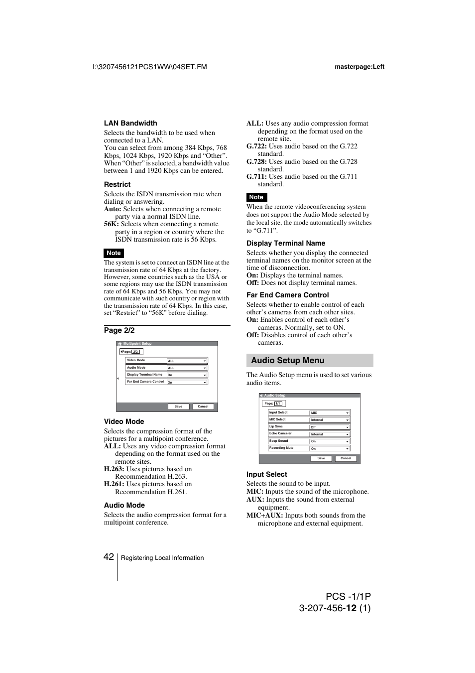 Audio setup menu, Page 2/2 | Toshiba PCS-1 User Manual | Page 42 / 189