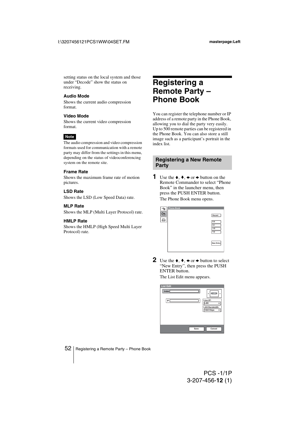 Registering a remote party – phone book, Registering a new remote party, Registering a new remote party 52 | S 52–5 | Toshiba PCS-1 User Manual | Page 52 / 189