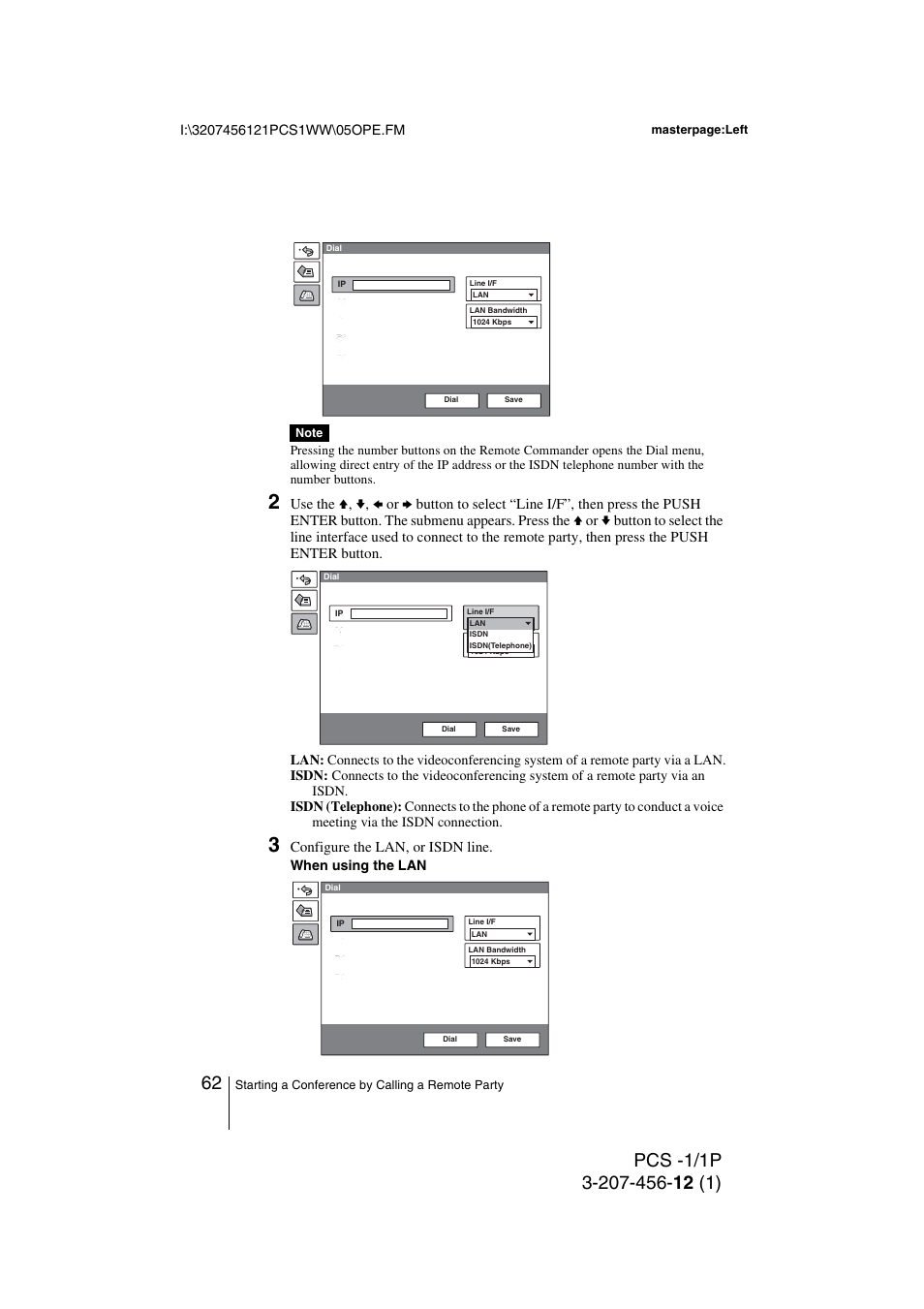 Configure the lan, or isdn line, When using the lan | Toshiba PCS-1 User Manual | Page 62 / 189