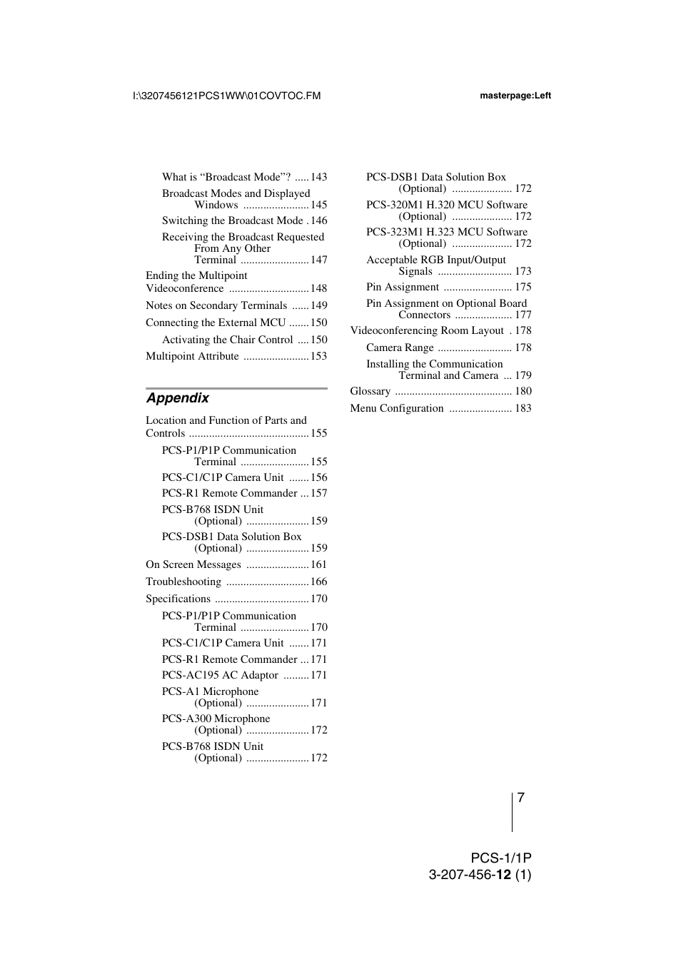 Appendix | Toshiba PCS-1 User Manual | Page 7 / 189