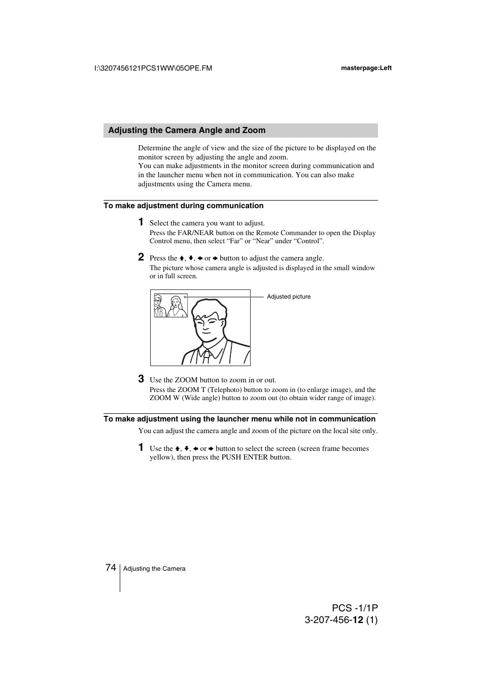 Adjusting the camera angle and zoom, Adjusting the camera angle and, Zoom | Toshiba PCS-1 User Manual | Page 74 / 189