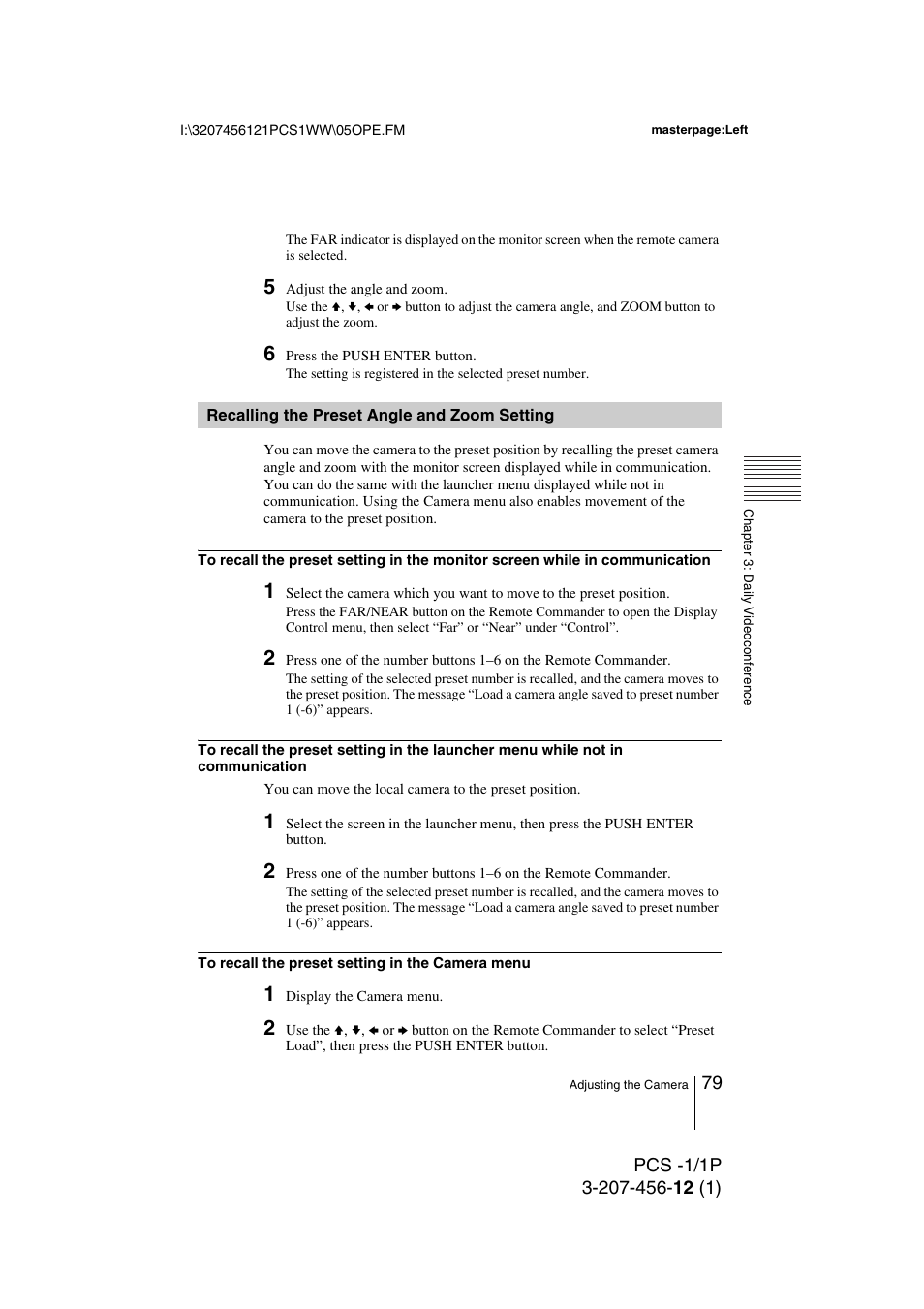 Recalling the preset angle and zoom setting, Recalling the preset angle and, Zoom setting | Toshiba PCS-1 User Manual | Page 79 / 189