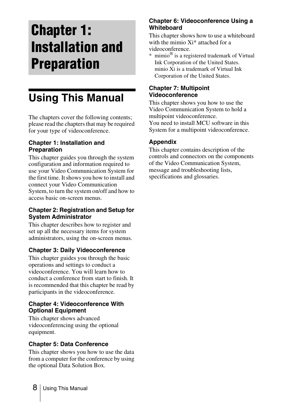 Chapter 1: installation and preparation, Using this manual | Toshiba PCS-1 User Manual | Page 8 / 189