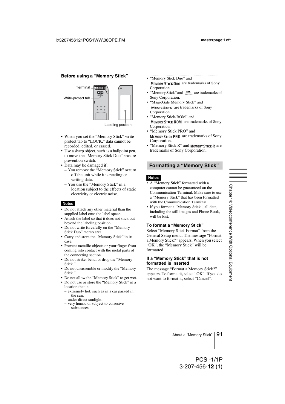 Formatting a “memory stick | Toshiba PCS-1 User Manual | Page 91 / 189