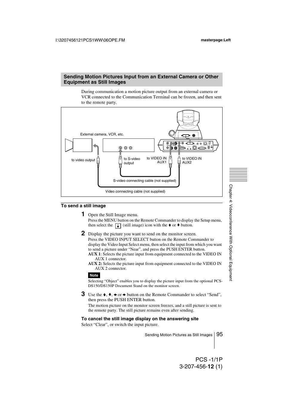 Sending motion pictures input from, Open the still image menu | Toshiba PCS-1 User Manual | Page 95 / 189