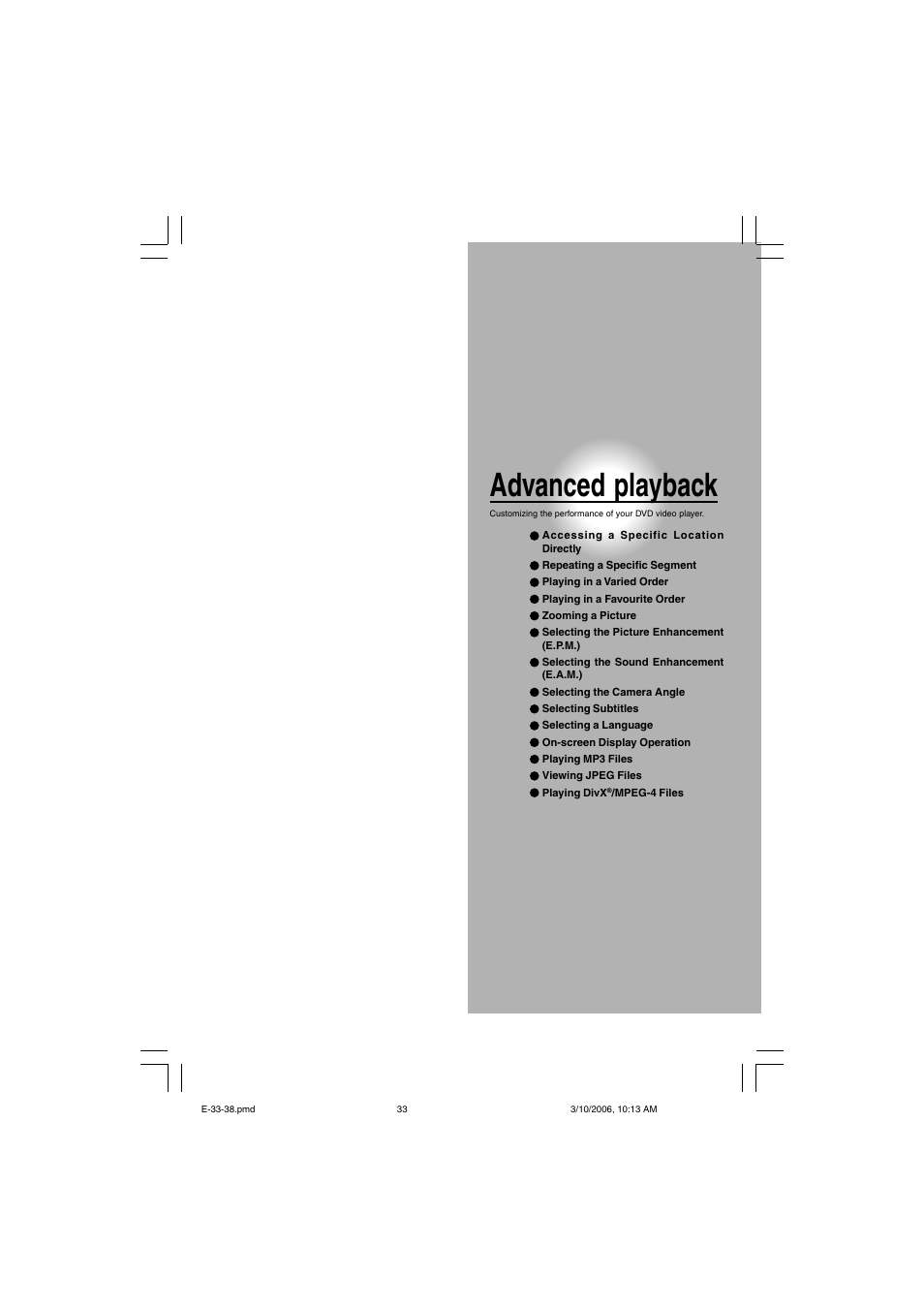 Advanced playback | Toshiba SD-360ESE User Manual | Page 33 / 68