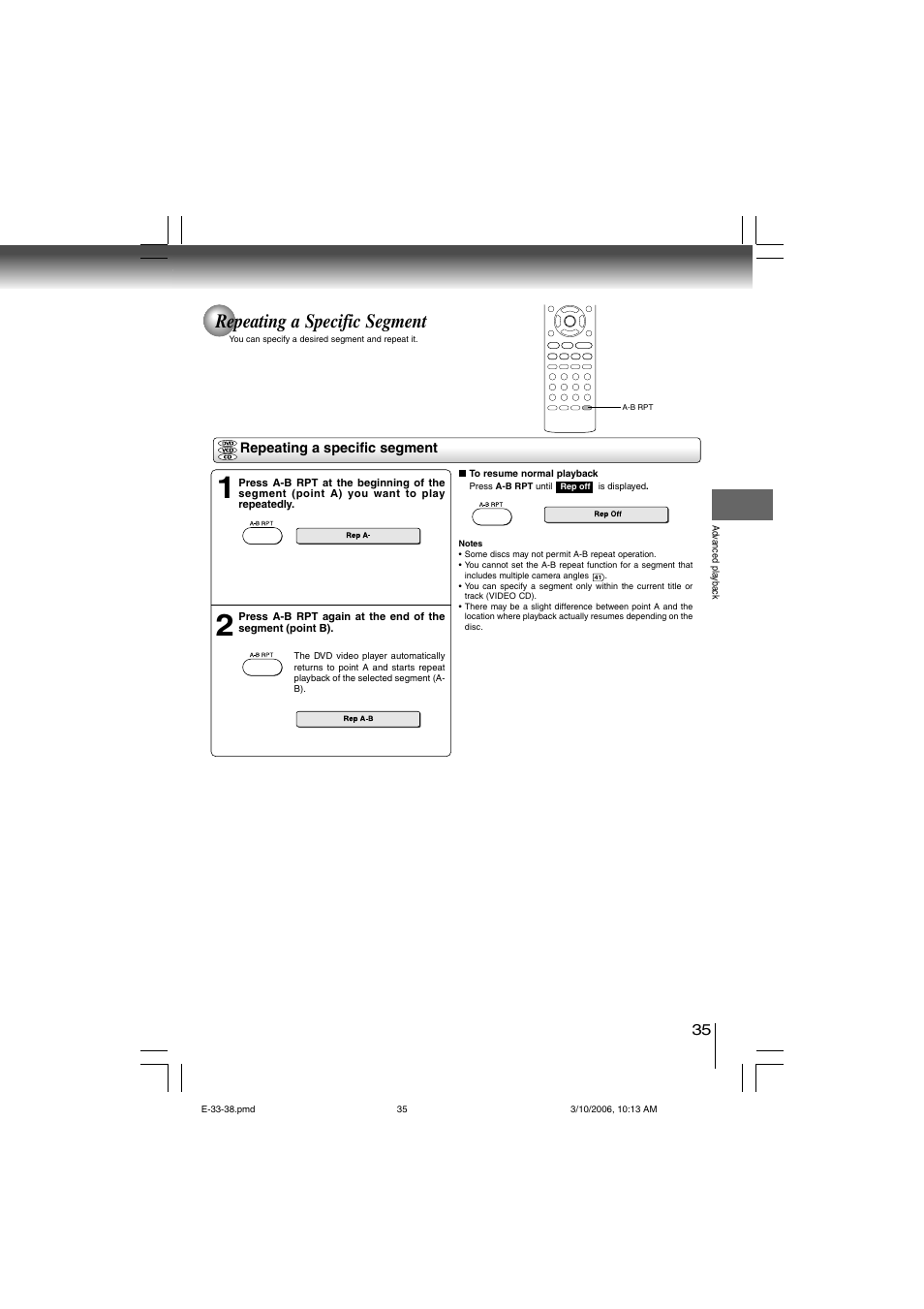 Repeating a specific segment | Toshiba SD-360ESE User Manual | Page 35 / 68