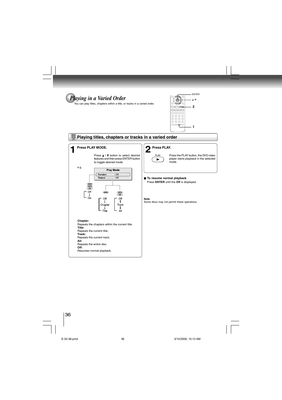 Playing in a varied order | Toshiba SD-360ESE User Manual | Page 36 / 68