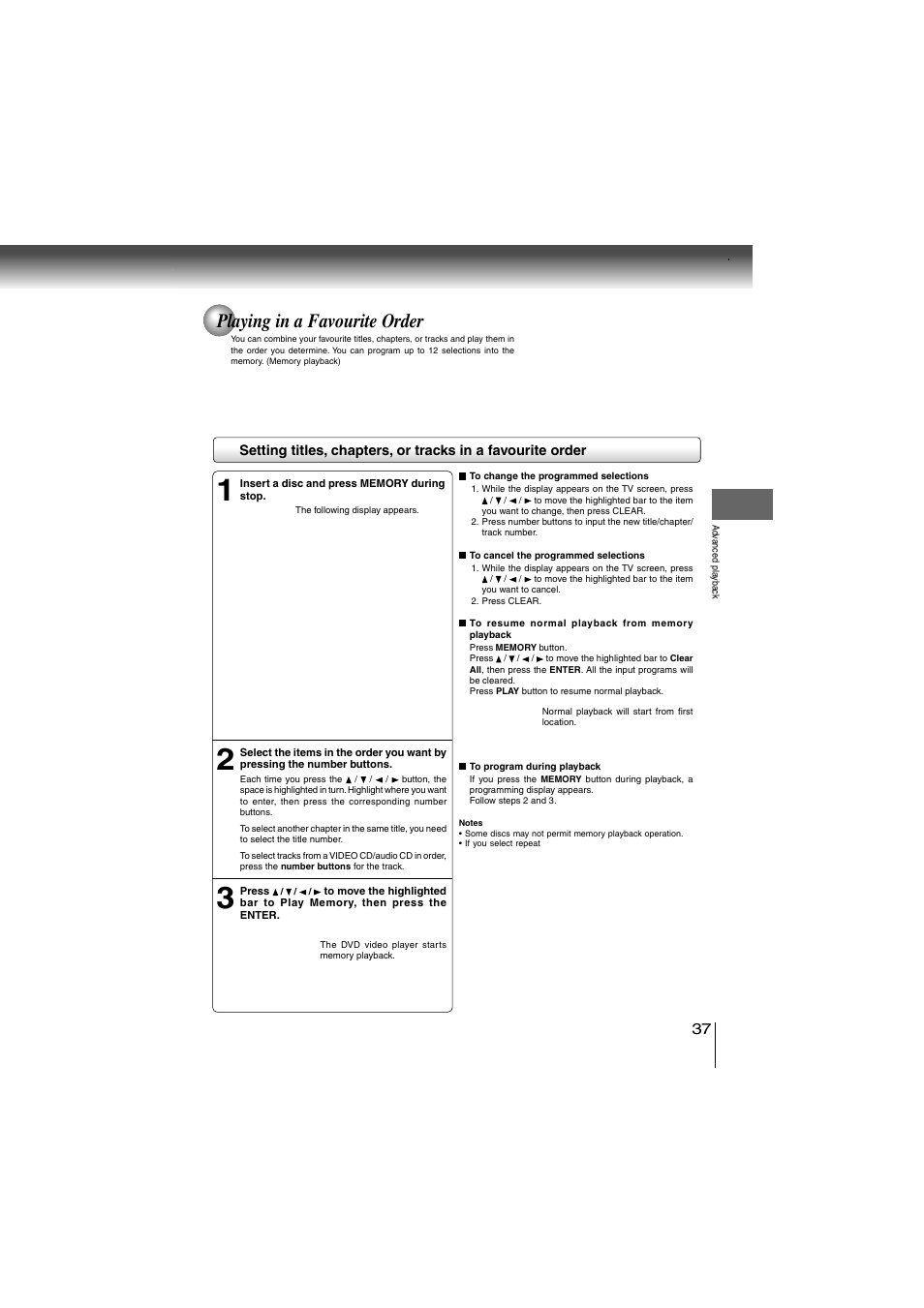 Playing in a favourite order | Toshiba SD-360ESE User Manual | Page 37 / 68