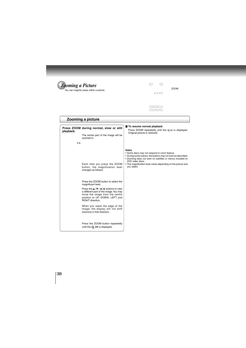 Zooming a picture | Toshiba SD-360ESE User Manual | Page 38 / 68