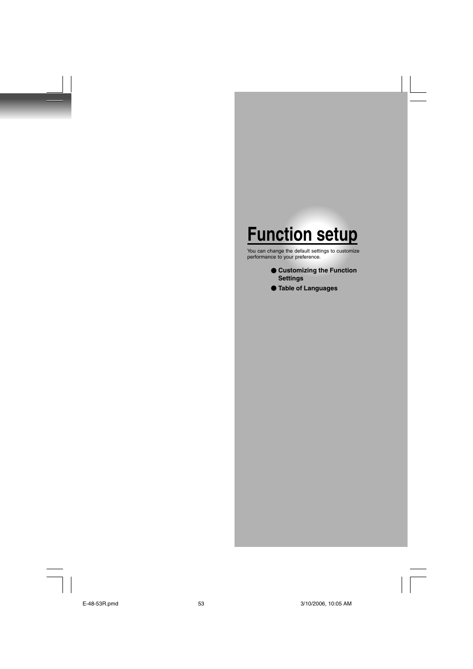 Function setup | Toshiba SD-360ESE User Manual | Page 53 / 68