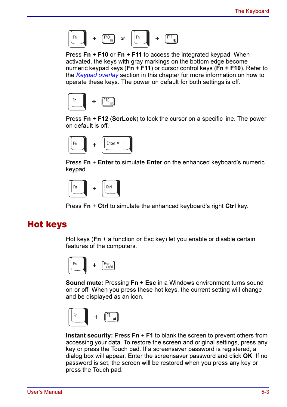 Hot keys -3, Hot keys | Toshiba A50 User Manual | Page 103 / 211