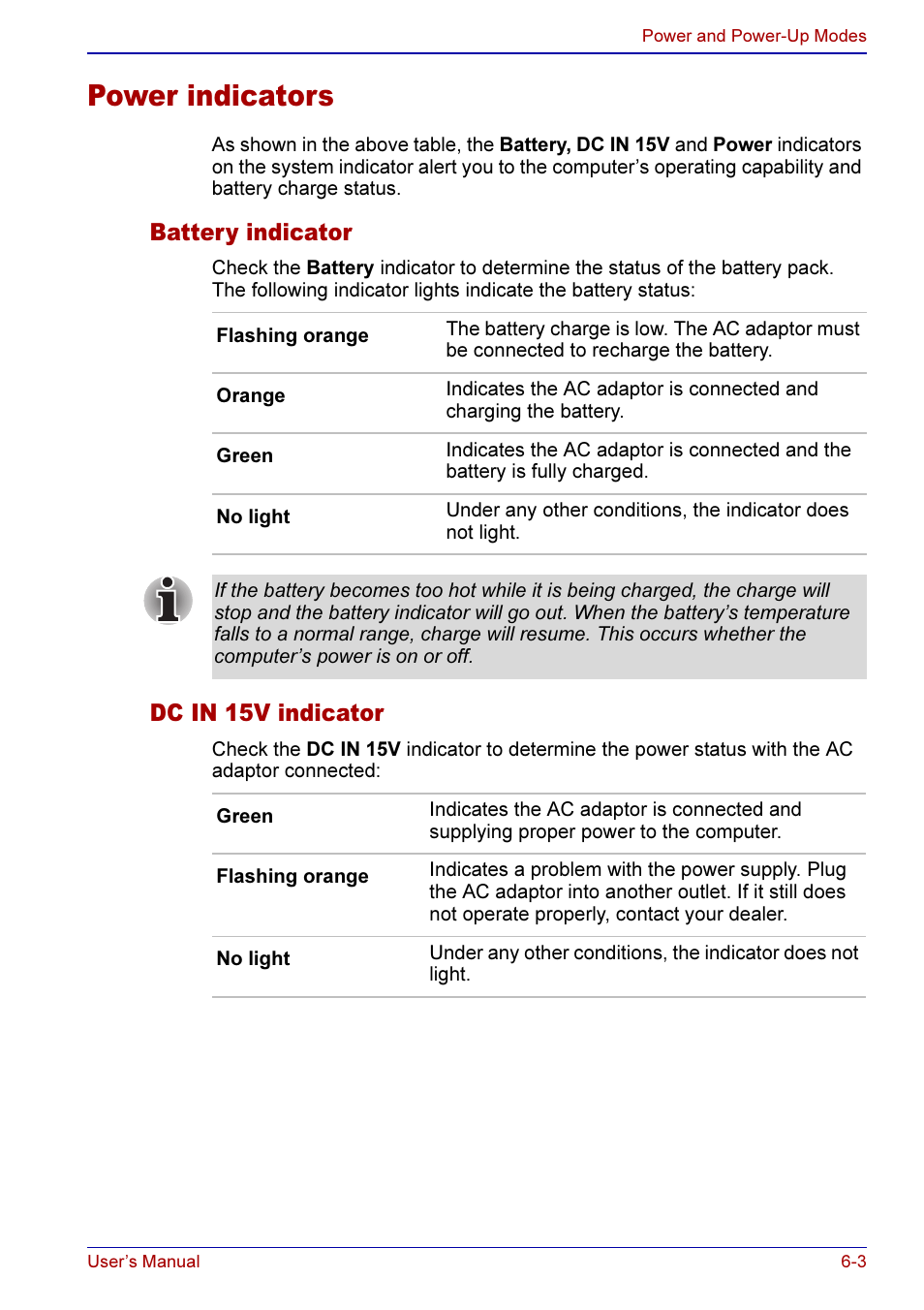 Power indicators -3, Battery indicator -3 dc in 15v indicator -3, Power indicators | Battery indicator, Dc in 15v indicator | Toshiba A50 User Manual | Page 111 / 211