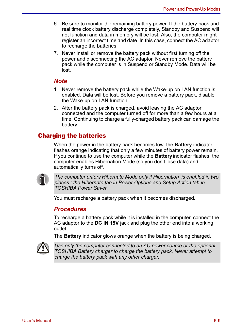 Charging the batteries -9, Charging the batteries | Toshiba A50 User Manual | Page 117 / 211