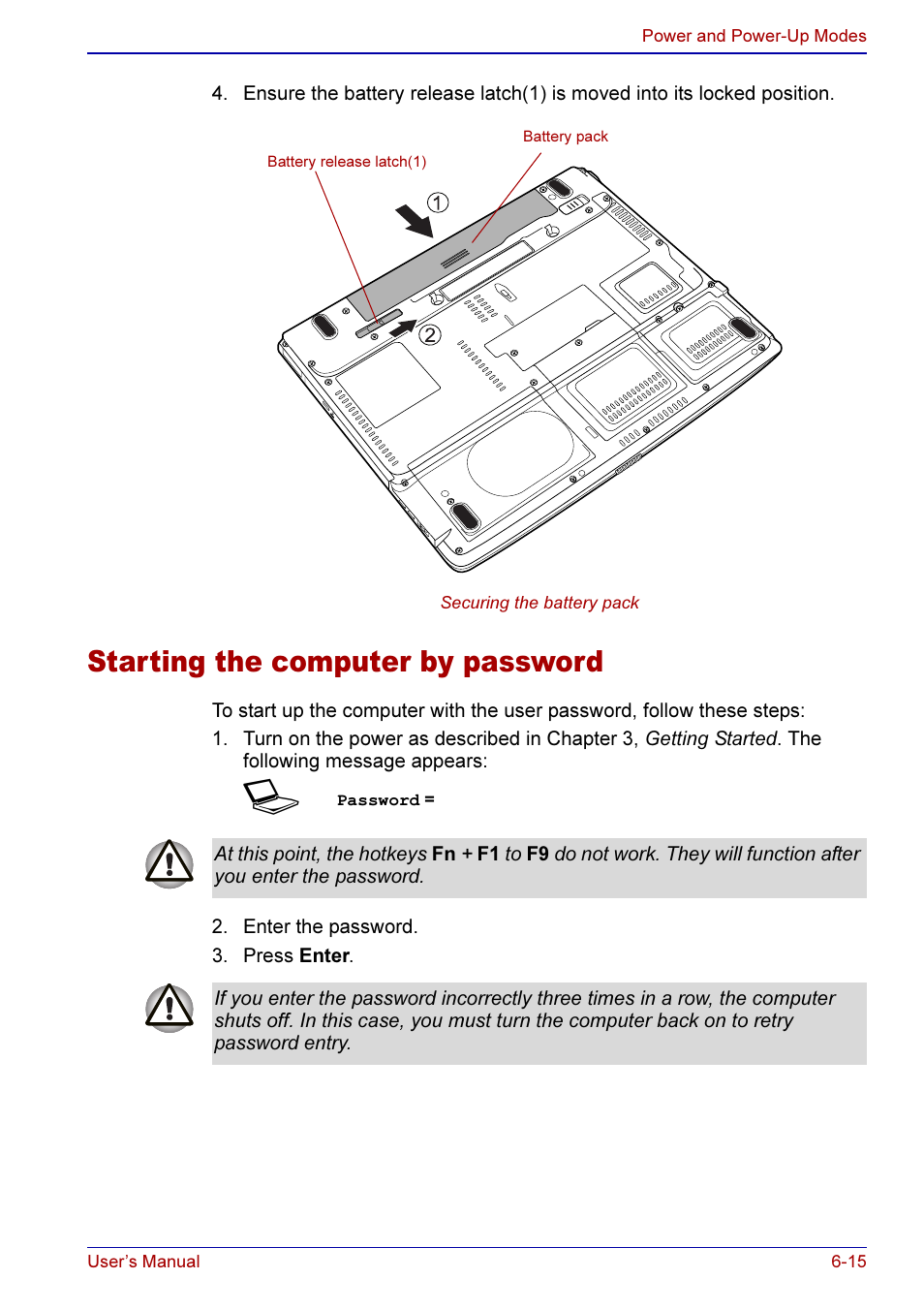 Starting the computer by password -15, Starting the computer by password | Toshiba A50 User Manual | Page 123 / 211