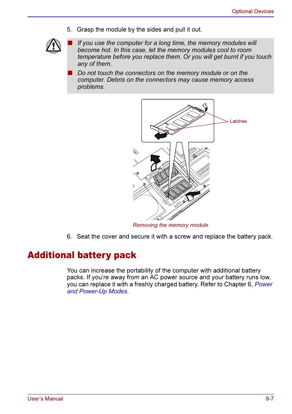 Additional battery pack -7, Additional battery pack | Toshiba A50 User Manual | Page 139 / 211