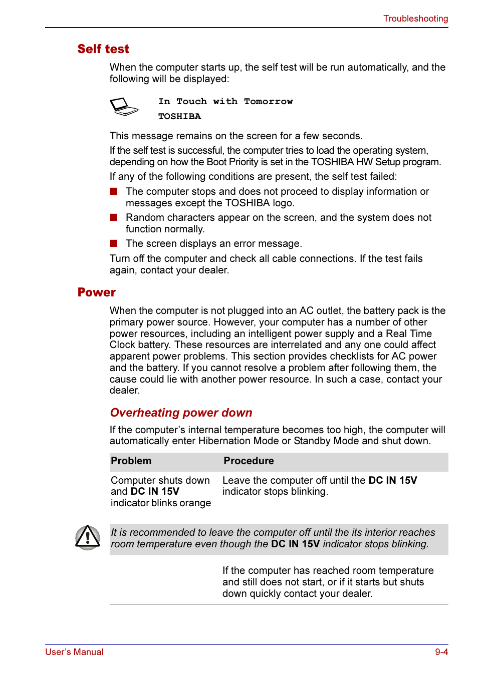 Self test -4 power -4 | Toshiba A50 User Manual | Page 148 / 211