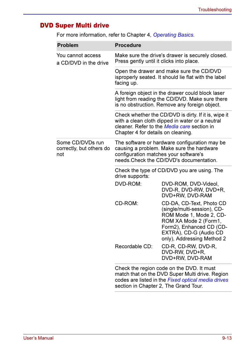 Dvd super multi drive -13, Dvd super multi drive | Toshiba A50 User Manual | Page 157 / 211