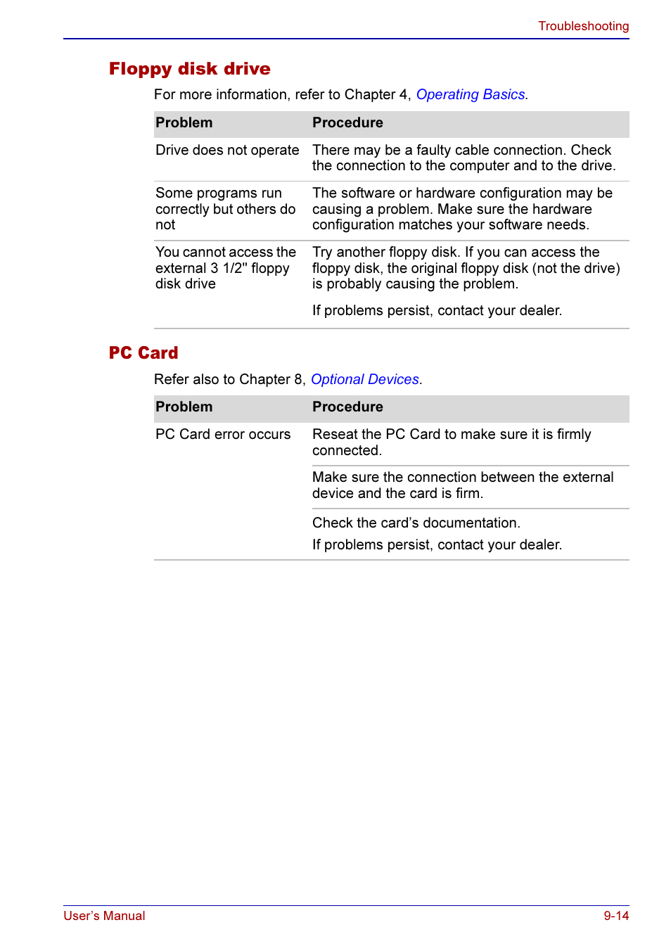 Floppy disk drive -14 pc card -14, Floppy disk drive, Pc card | Toshiba A50 User Manual | Page 158 / 211