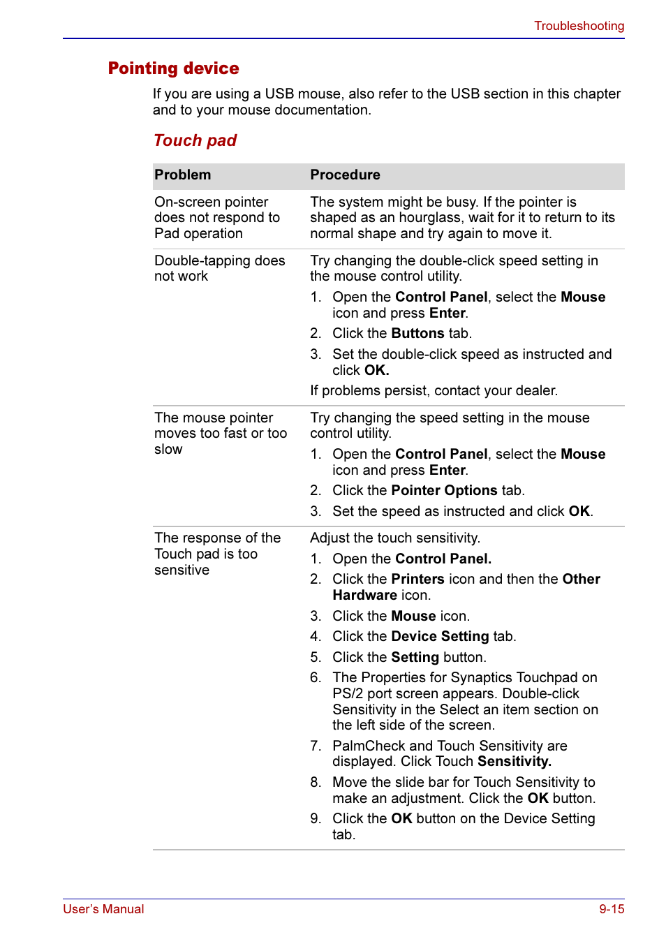 Pointing device -15, Pointing device | Toshiba A50 User Manual | Page 159 / 211