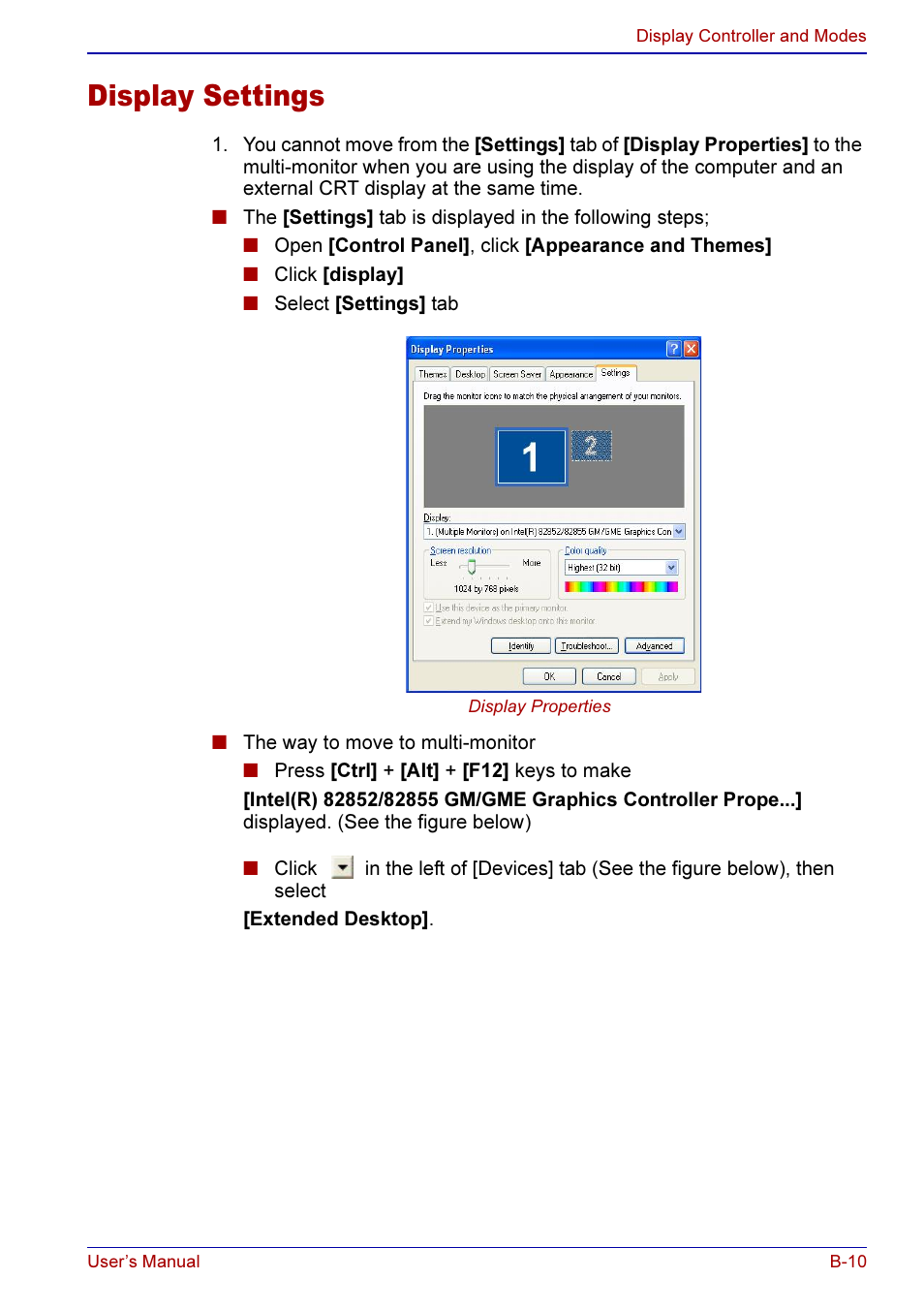 Display settings | Toshiba A50 User Manual | Page 179 / 211