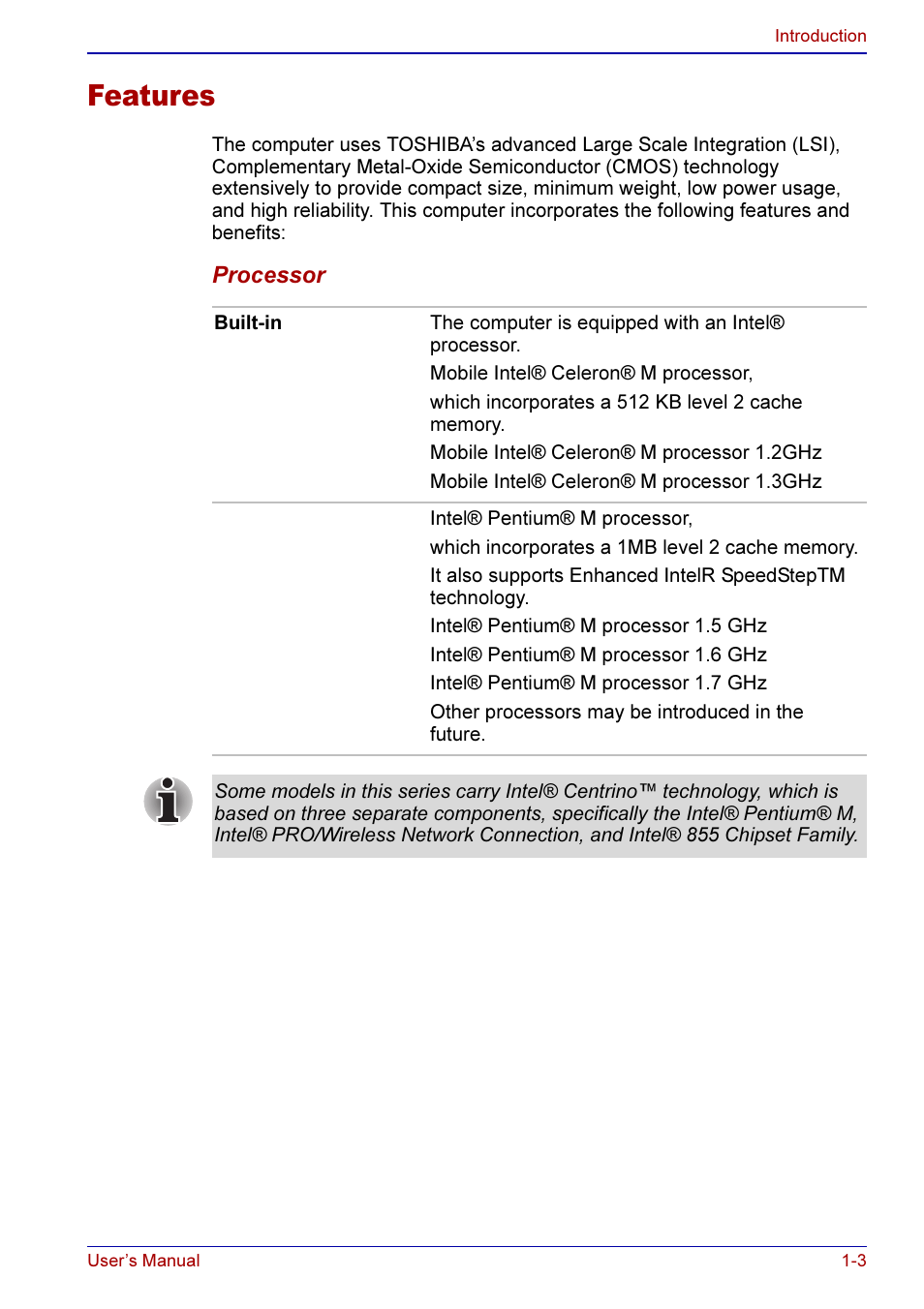 Features -3, Features | Toshiba A50 User Manual | Page 32 / 211