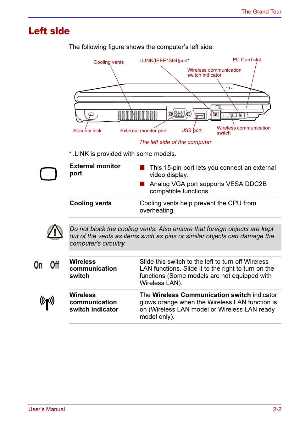 Left side -2, Left side | Toshiba A50 User Manual | Page 46 / 211