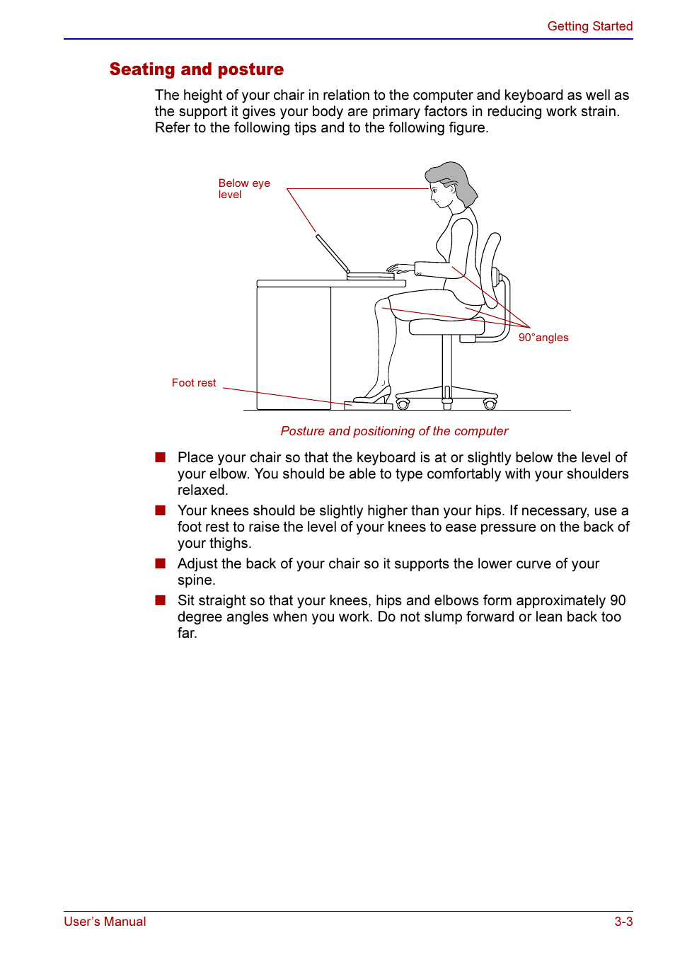 Seating and posture -3, Seating and posture | Toshiba A50 User Manual | Page 63 / 211