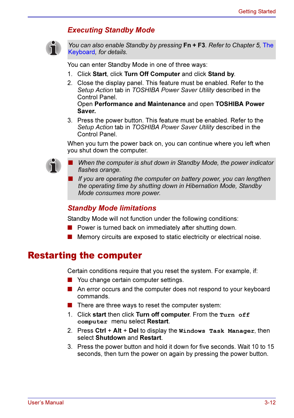 Restarting the computer -12, Restarting the computer | Toshiba A50 User Manual | Page 72 / 211