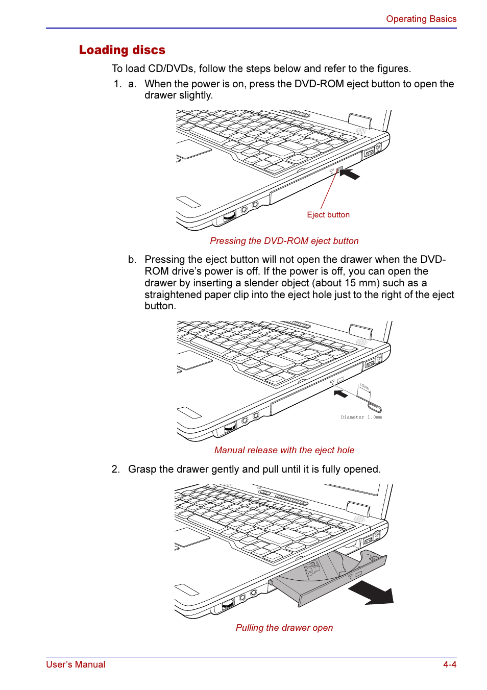 Loading discs -4, Loading discs | Toshiba A50 User Manual | Page 77 / 211