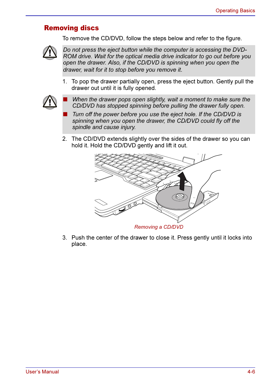 Removing discs -6, Removing discs | Toshiba A50 User Manual | Page 79 / 211