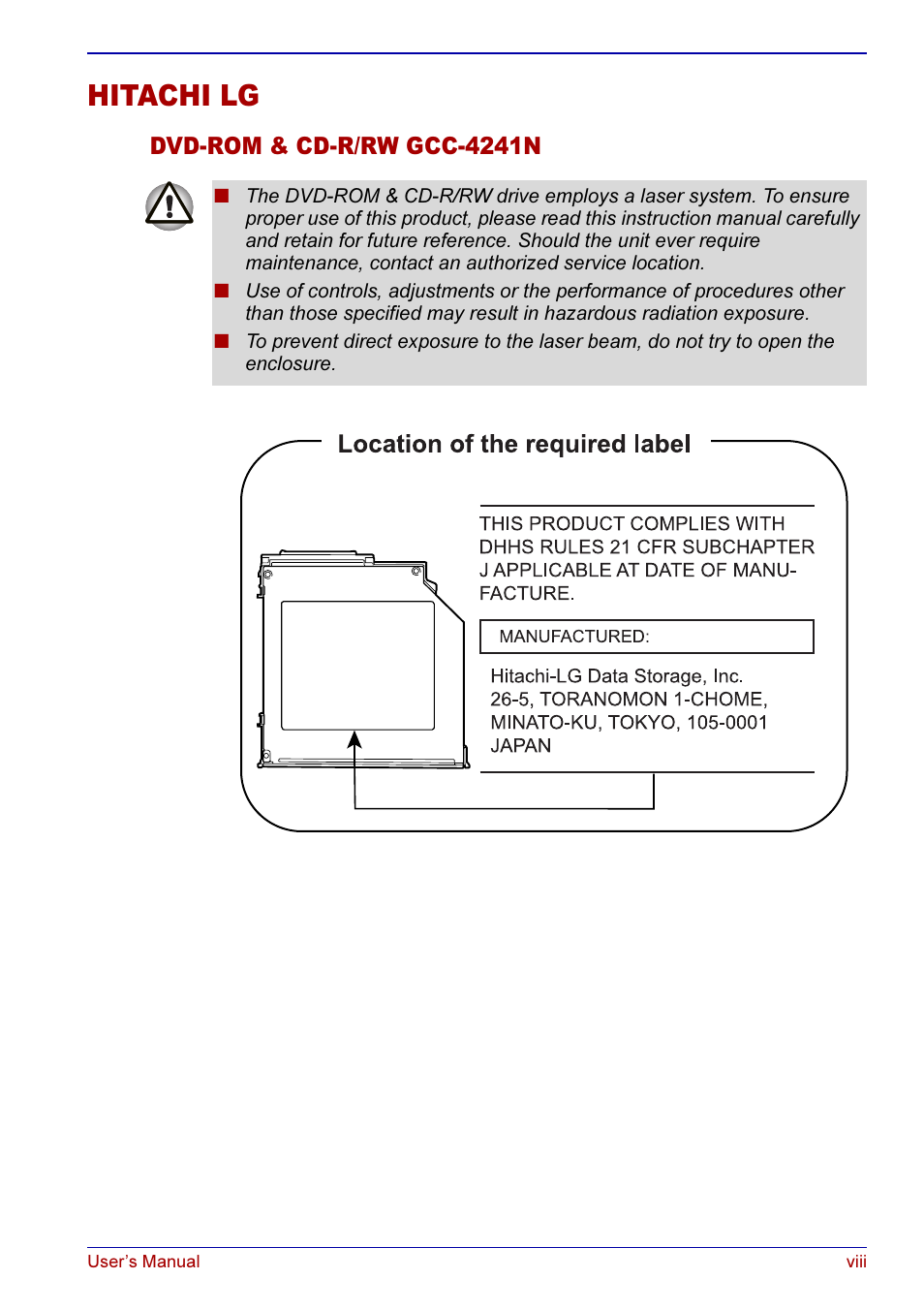 Hitachi lg | Toshiba A50 User Manual | Page 8 / 211