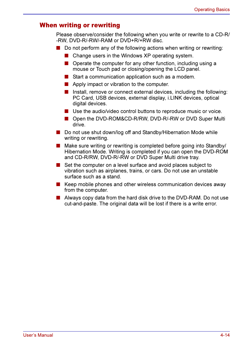 When writing or rewriting -14, When writing or rewriting | Toshiba A50 User Manual | Page 87 / 211