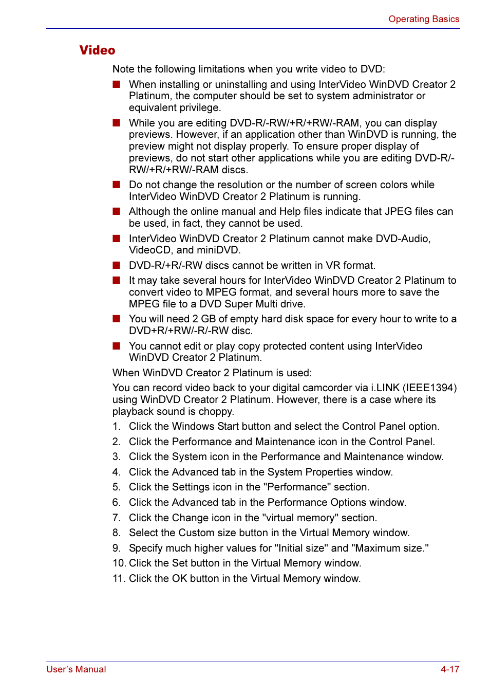 Video -17, Video | Toshiba A50 User Manual | Page 90 / 211