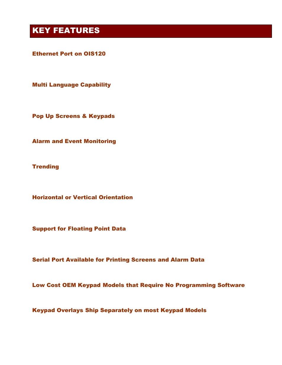 Key features | Toshiba Network Device OIS120 User Manual | Page 3 / 16