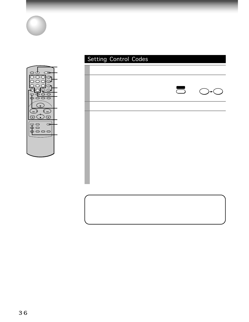 Additional information, Multi brand remote control, Setting control codes | Prog, Number buttons | Toshiba W-701 User Manual | Page 36 / 42