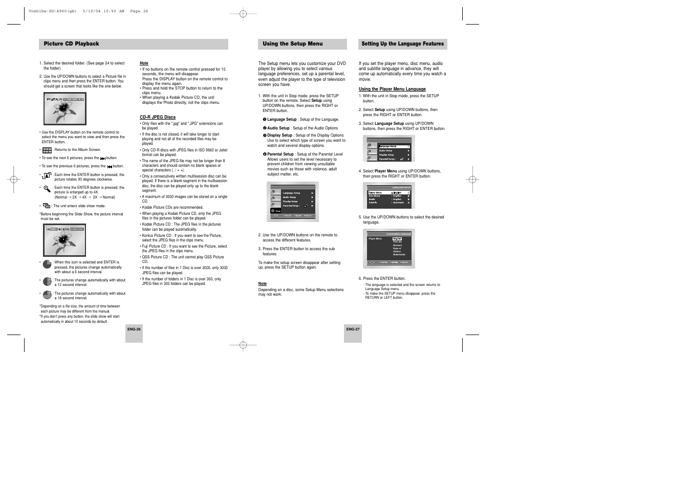 Enter, Return enter return | Toshiba SD-4960SU User Manual | Page 14 / 20