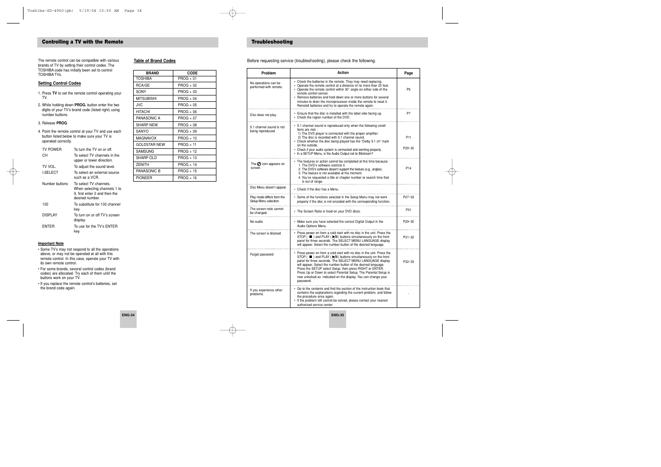 Toshiba SD-4960SU User Manual | Page 18 / 20