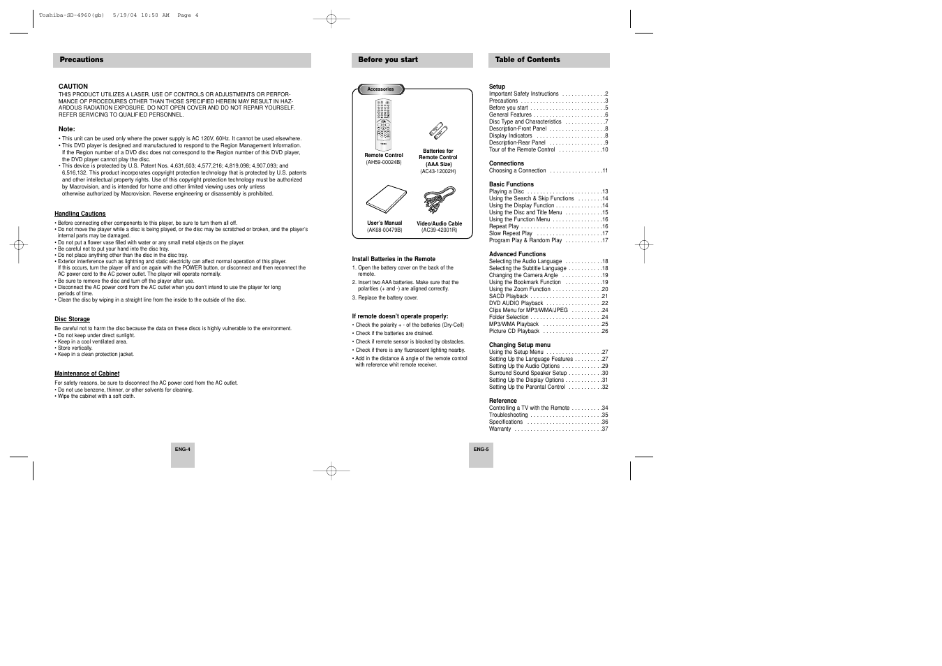 Toshiba SD-4960SU User Manual | Page 3 / 20