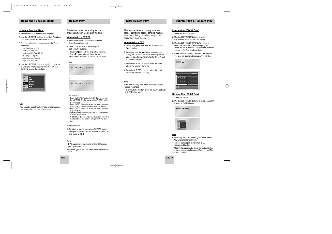 Repeat enter t, Repeat enter t d, Clear | Toshiba SD-4960SU User Manual | Page 9 / 20