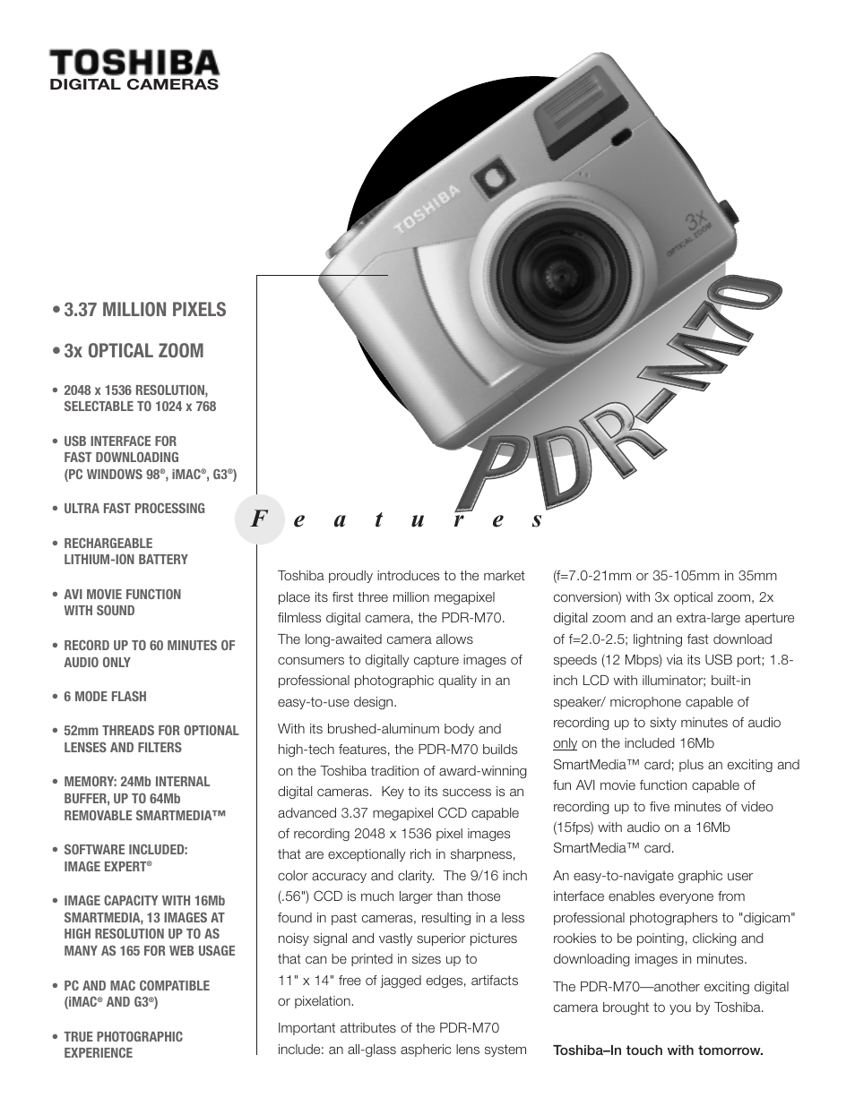 Toshiba PDR-M70 User Manual | 2 pages