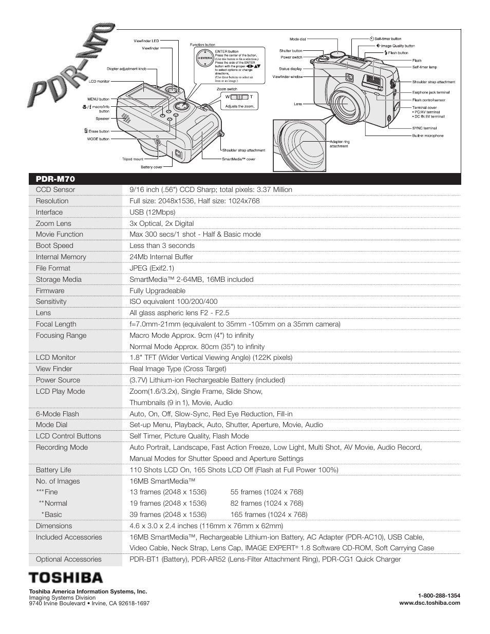 Toshiba PDR-M70 User Manual | Page 2 / 2