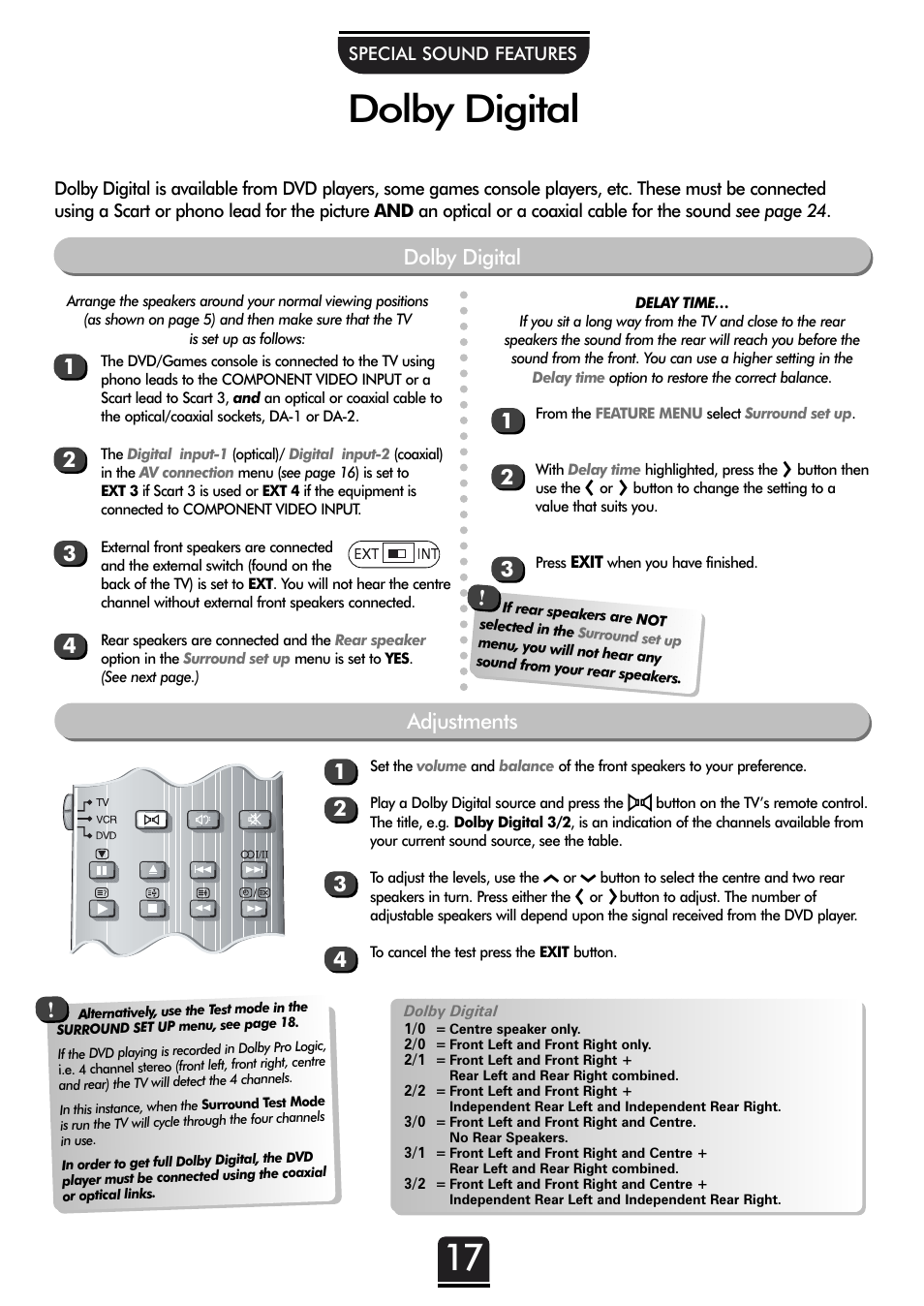 Dolby digital, Dolby digital adjustments | Toshiba 36ZP18Q User Manual | Page 17 / 28