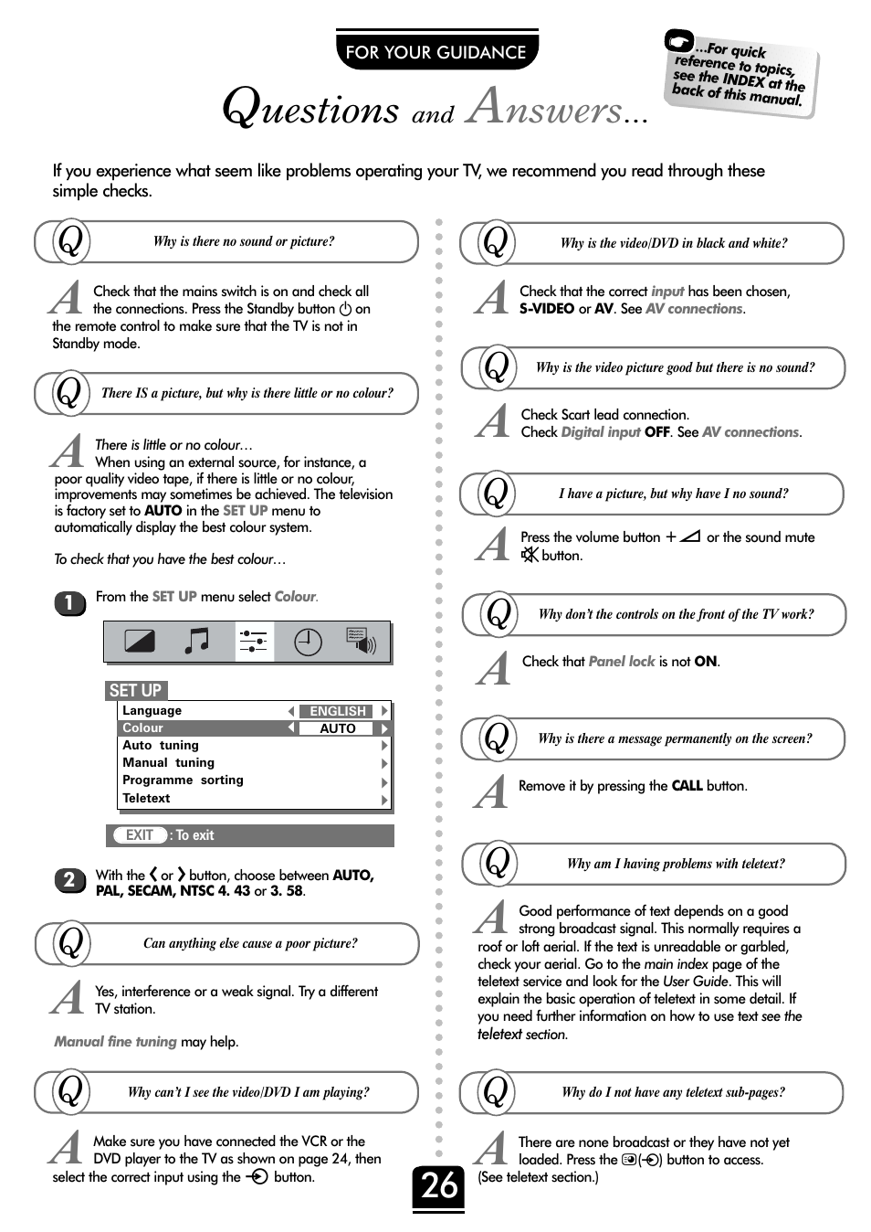 Uestions, Nswers | Toshiba 36ZP18Q User Manual | Page 26 / 28