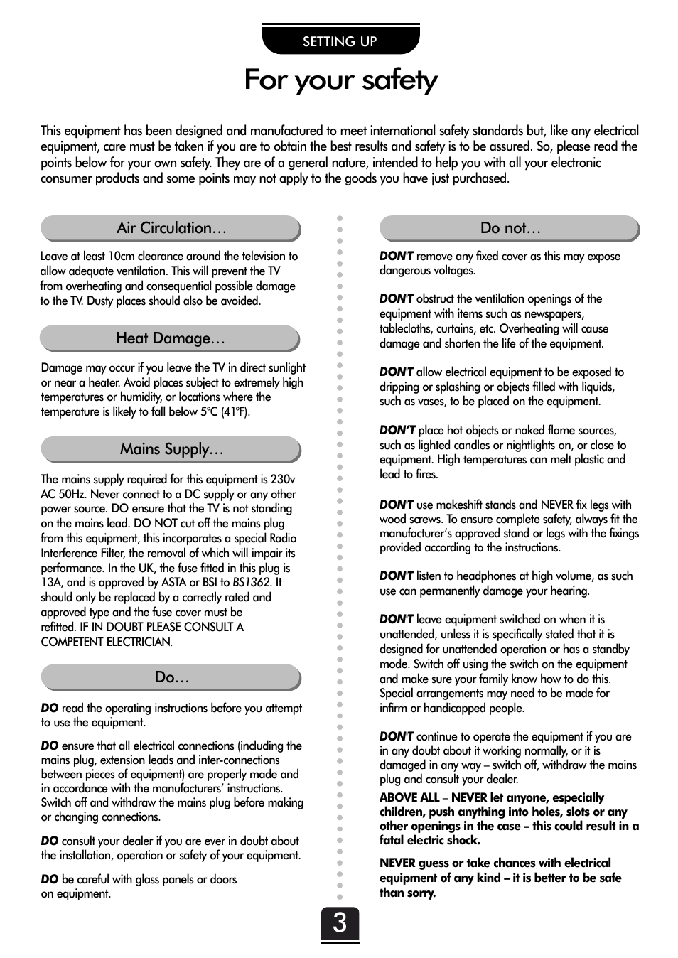 For your safety | Toshiba 36ZP18Q User Manual | Page 3 / 28